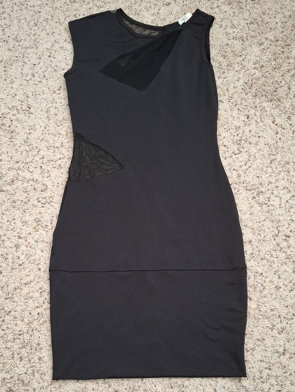 Travis Taddeo Black Sleeveless Mini Dress with Mesh Insets